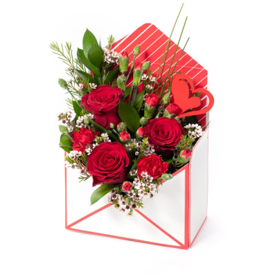 Love Letter - Send a message straight from your heart with this delightful envelope arrangement of romantic flowers